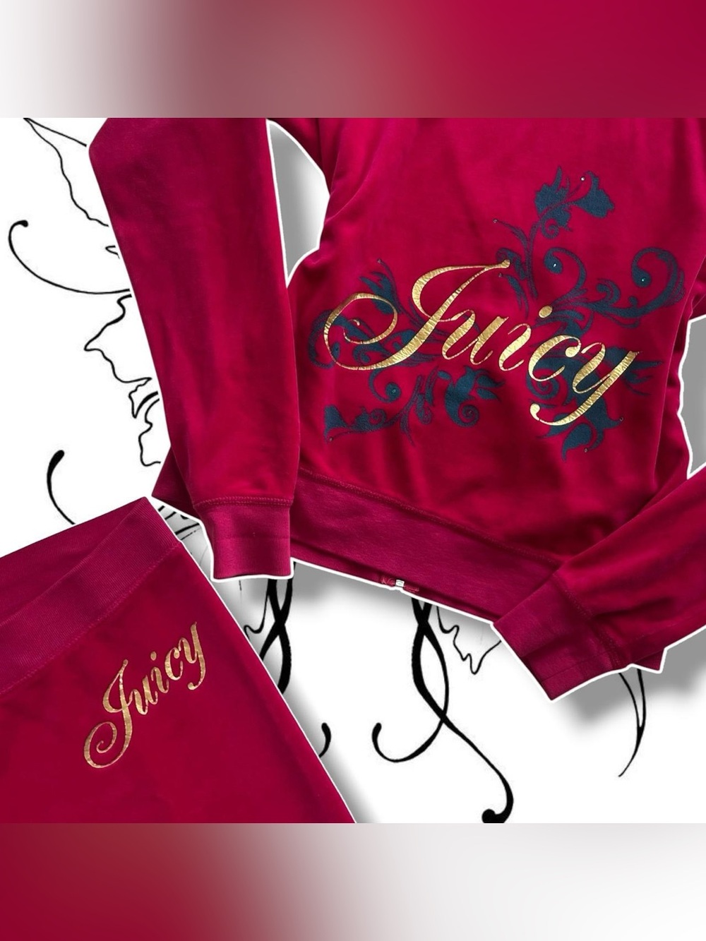 Vintage Y2K Juicy Couture Hot Pink Velour Logo Tracksuit Set with Gold Script